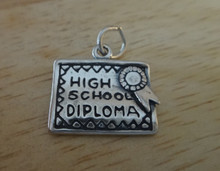 17x15mm says High School Diploma & Ribbon Graduation Sterling Silver Charm