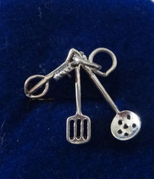 Set of 3 Kitchen Utensils Spatula Strainer Mixer Movable Sterling Silver Charm
