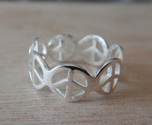size 5 6 7 8 or 9 Sterling Silver 6-7mm wide Peace Signs all Around Ring
