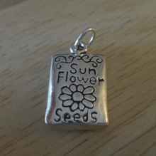 18x12mm 3D Sunflower Flower Seeds Packet Sterling Silver Charm