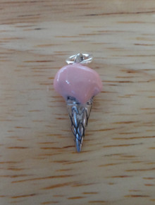 16x10mm Pink Enamel Strawberry Ice Cream Cone Sterling Silver Charm