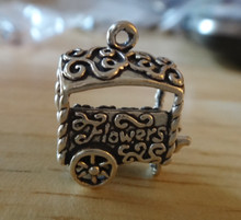 Decorative Flower Cart Sterling Silver Charm