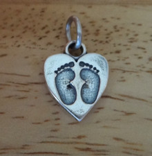 Heart with Baby Feet Sterling Silver Charm