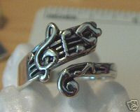 size 7-7.5 Adjustable Music Notes Treble Clef Sterling Silver Ring