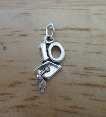 10 or 2010 w/ Graduation Cap Sterling Silver Charm