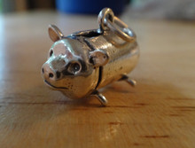 25x14mm 3D Lg Pig Realistic Piggy Bank Sterling Silver Charm