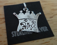 17x18mm says Prince on a Crown Sterling Silver Charm