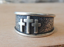 size 8, 9. 9.5, 10, or 11 Sterling Silver 3 Crosses Mount Calvary Cross of Jesus Christian Ring