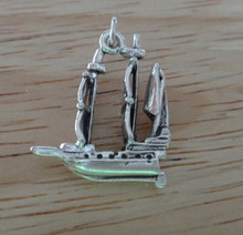 19x20mm 3D Old Sailboat Pirate type Ship Sterling Silver Charm