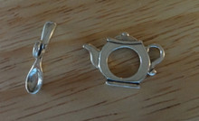 23x16mm Tea Teapot & Spoon 4g Sterling Silver Toggle Clasp
