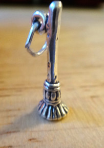 3D Broom Halloween Witch Sterling Silver Charm