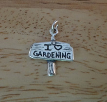 I Love (Heart) Gardening Sign Sterling Silver Charm