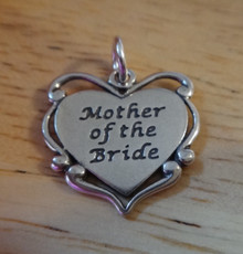 16x15mm Fancy Says Mother of the Bride on Heart Wedding Party Sterling Silver Charm
