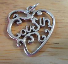 23x21mm Fancy Heart says Cousin Sterling Silver Charm!