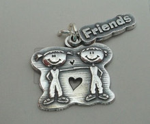 Two Girls Heart says Friends Movable Sterling Silver Charm