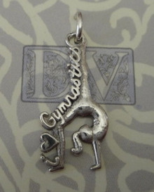 Detail Floor Exercise says Gymnastics Sterling Silver Charm!