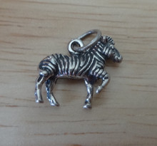 1 3D 15x13mm Small detailed Striped Zebra Sterling Silver Charm
