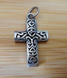 15x25mm Cut Out Cross with Hearts Sterling Silver Charm