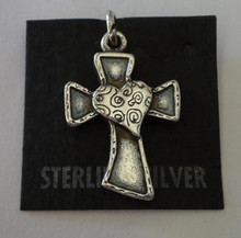 Modern Whimsical Cross and Heart Sterling Silver Charm