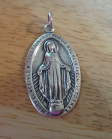 30x17mm Religious Miraculous Mary Medal Sterling Silver Charm