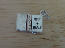 Open Holy Bible Bookmark & Cross Sterling Silver Charm