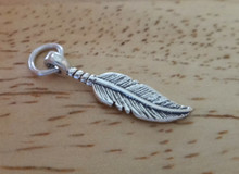 3D Small 20x5mm Indian Feather Sterling Silver Charm