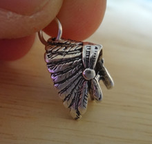 3D 16x9mm Indian Headdress for a Chief Sterling Silver Charm