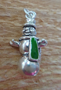 3D 13x23mm Snowman with Green and White Scarf Christmas Sterling Silver Charm