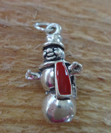 13x23mm 3D Snowman with Red and Green Enamel Scarf Christmas Sterling Silver Charm