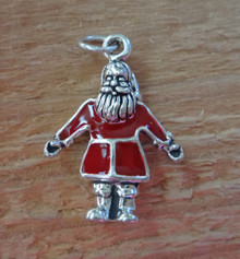 3D 17x23mm Red Epoxy Santa Holiday Christmas Sterling Silver Charm