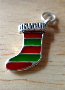 15x20mm Red & Green Christmas Stocking Sterling Silver Charm