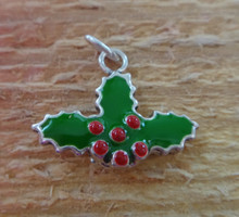 20x17mm Green & Red Epoxy Christmas Holly Sterling Silver Charm
