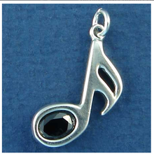 15x25mm Black CZ on Music Note Sterling Silver Charm