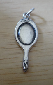 10x26mm Hand Mirror Hairdresser Makeup Sterling Silver Charm