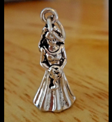 11x23mm 3D Bride and Veil Bouquet Wedding Party Sterling Silver Charm