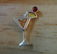 Tropical Drink Cocktail Orange and Red CZ and Yellow Enamel Sterling Silver Charm