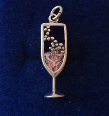 20mm Pink Champagne Wine with Pink CZ Crystal Sterling Silver Charm
