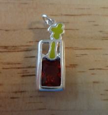 CZ & Enamel Bloody Mary w/ Celery Mixed Drink Sterling Silver Charm