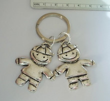 Pewter 2 Boys Sons Friends Brothers Grandsons Twin Keychain Keyring