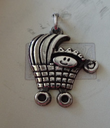 Whimsical Baby in Carriage Pram Sterling Silver Charm