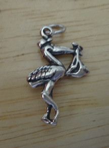 14x20mm 3D Stork Carrying a Baby in Beak Sterling Silver Charm