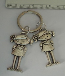 Pewter 2 Girls Daughter Sisters Friends Granddaughters Twin Keychain Keyring