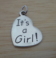 15x20mm It's a Girl on a Heart Baby Sterling Silver Charm