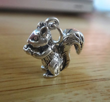 3D 17x15mm Squirrel Holding a Nut or Acorn Sterling Silver Charm