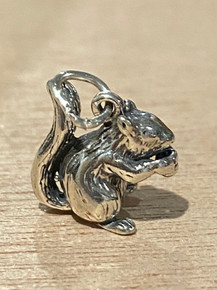 3D 12x12mm Squirrel Holding a Nut or Acorn Sterling Silver Charm