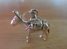 3D 16x17mm Pack Donkey Mule Burro Ass Sterling Silver Charm