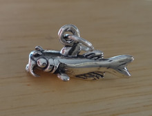 18x10mm 3D Catfish Fish Fishing Sterling Silver Charm