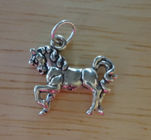 Fancy Horse with Long Mane & Tail Sterling Silver Charm