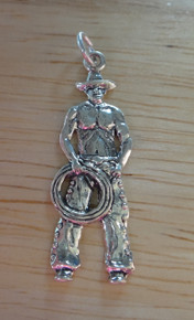 12x34mm Cowboy with Lasso Hat Boot Rodeo Sterling Silver Charm