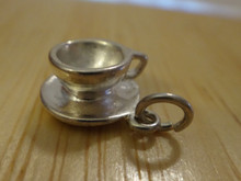 11mm Small Tea Coffee Cup & Saucer Sterling Silver Charm